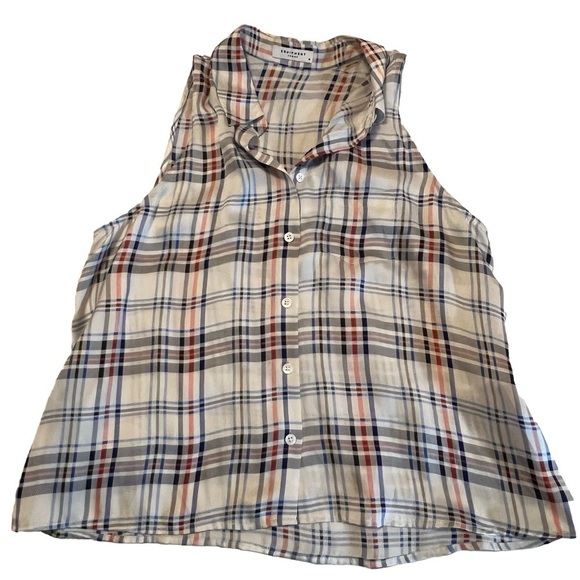 Equipment 100% Silk Mina Plaid sleeveless button down collared blouse white M - Picture 10 of 16